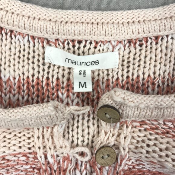 Maurices Sweater Women's Medium Red Striped Knit Pullover Button Long Sleeve - Picture 4 of 13